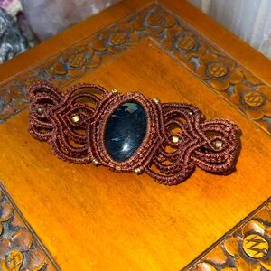 Handcrafted Brown Macramé Bracelet with Snowflake Obsidian